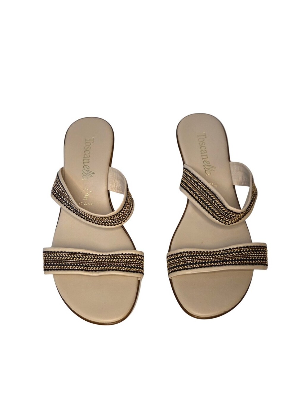 Toscanella Size 9.5 Beige Braided Strap Slide Sandals